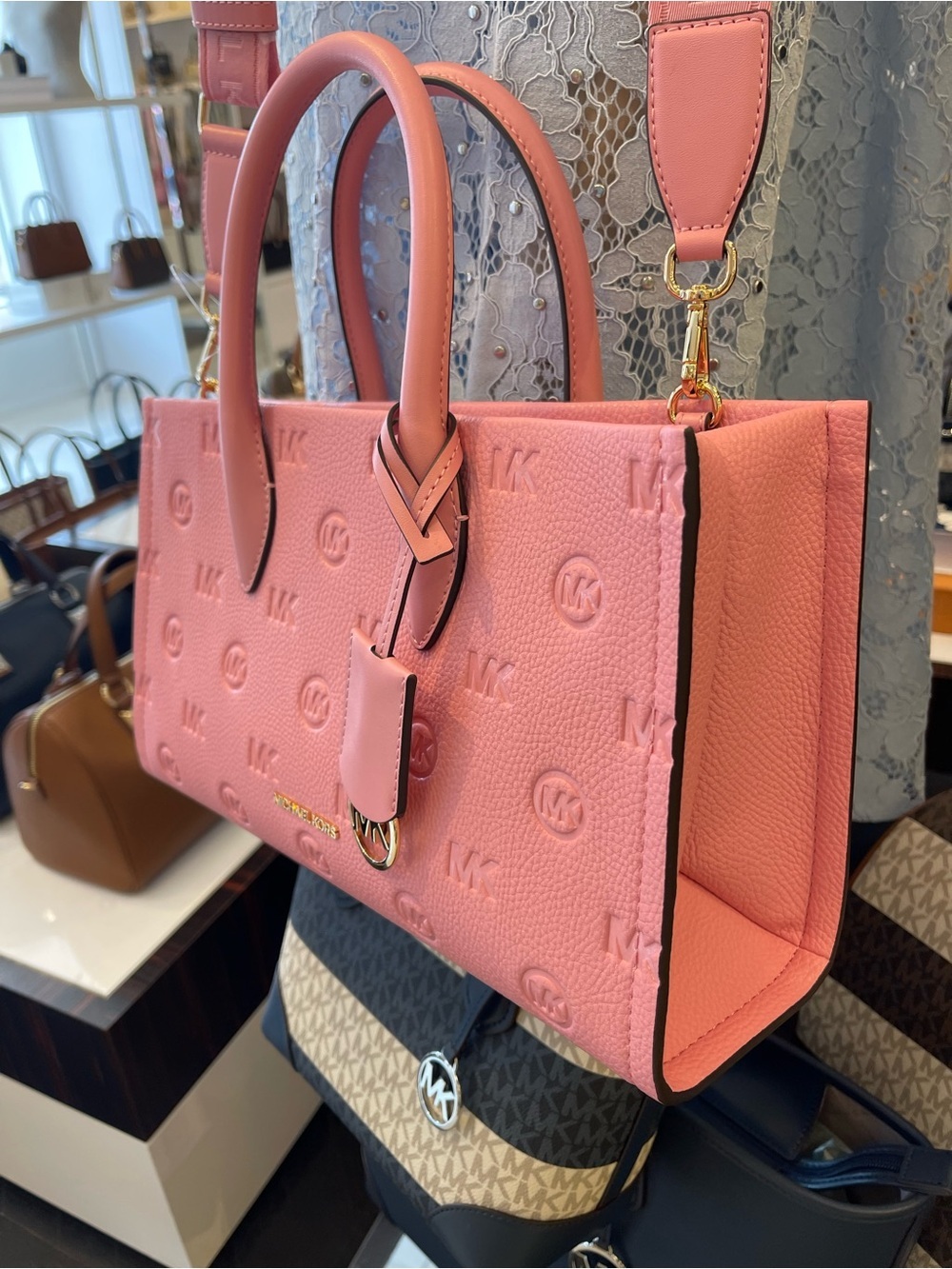 Michael Kors Mirella Md Logo Debossed Satchel Shoulder Tote Handb
Carnation 
NWT - Picture 16 of 16